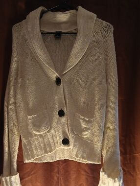 GAP Cream Shawl-Collar Button Front Cardigan